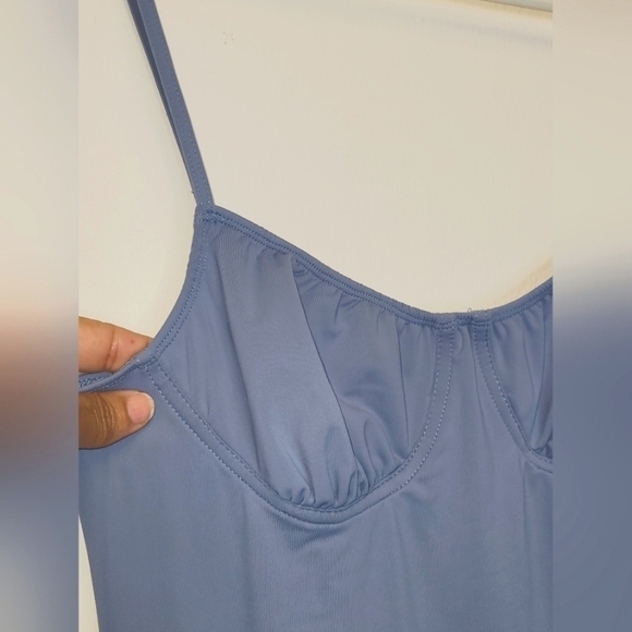 We Wore What From Danielle Burnstein Midi Slip Dress In Stonewash Blue Size L - Picture 10 of 16